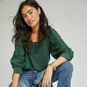 Anthropologie Chela Eyelet Green Blouse